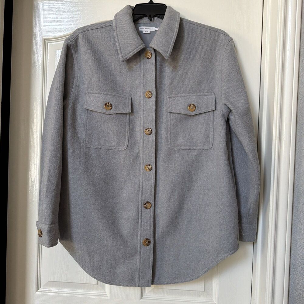 Good American Women’s Dusty Quarry Gray Oversized Wool Jacket Shacket Size 3/4